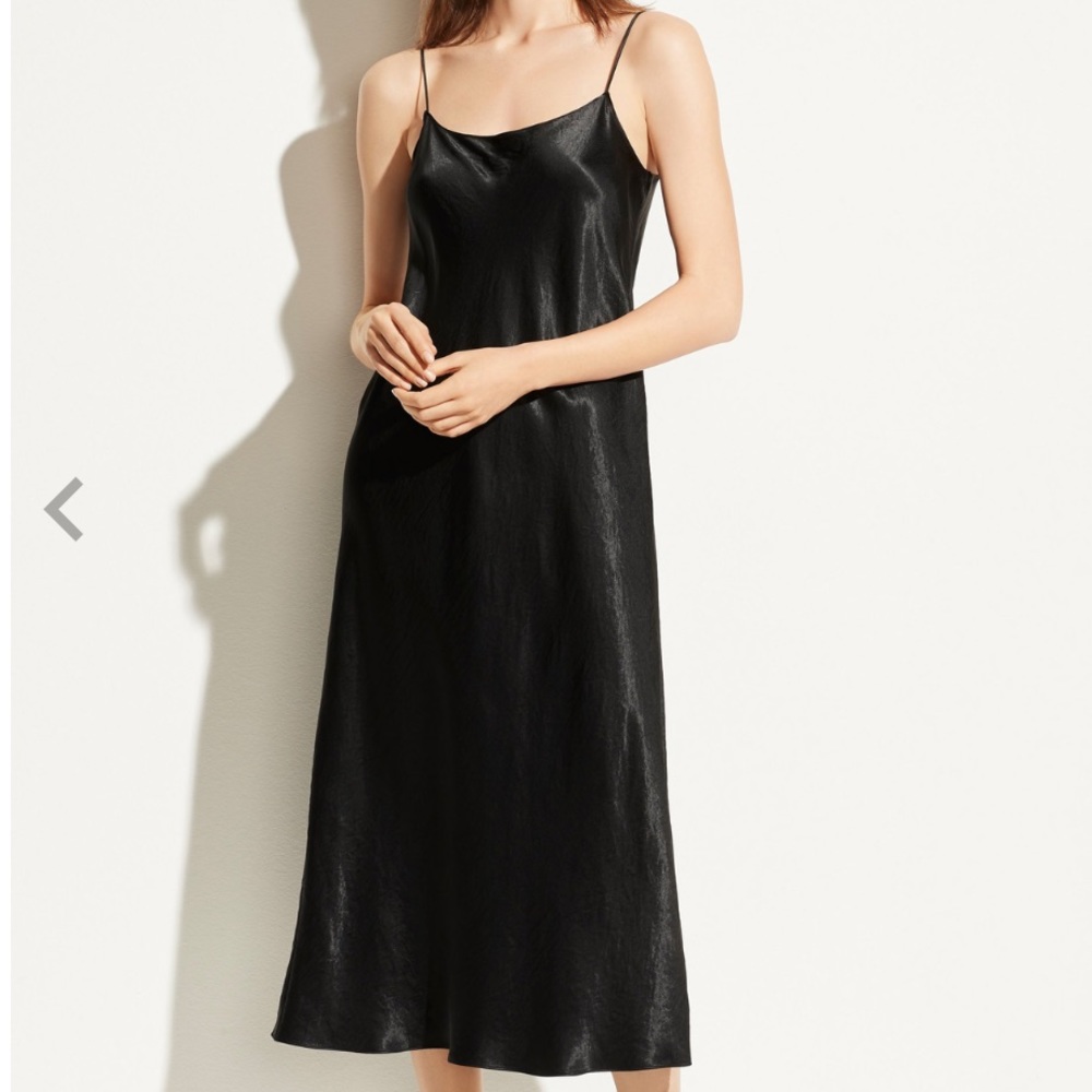 Vince Black Satin Slip Midi Dress